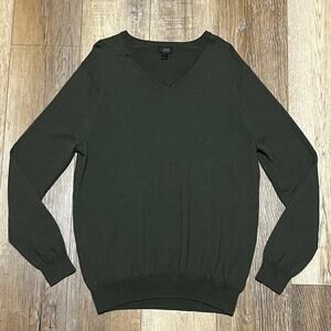 VTG 90s J Crew 100% Merino Wool V Neck Sweater Mens M Dark Green Preppy Classic
